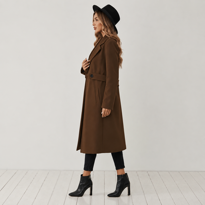 Montviro | Women’s Long Winter Coat Belted Waist Notched Lapel