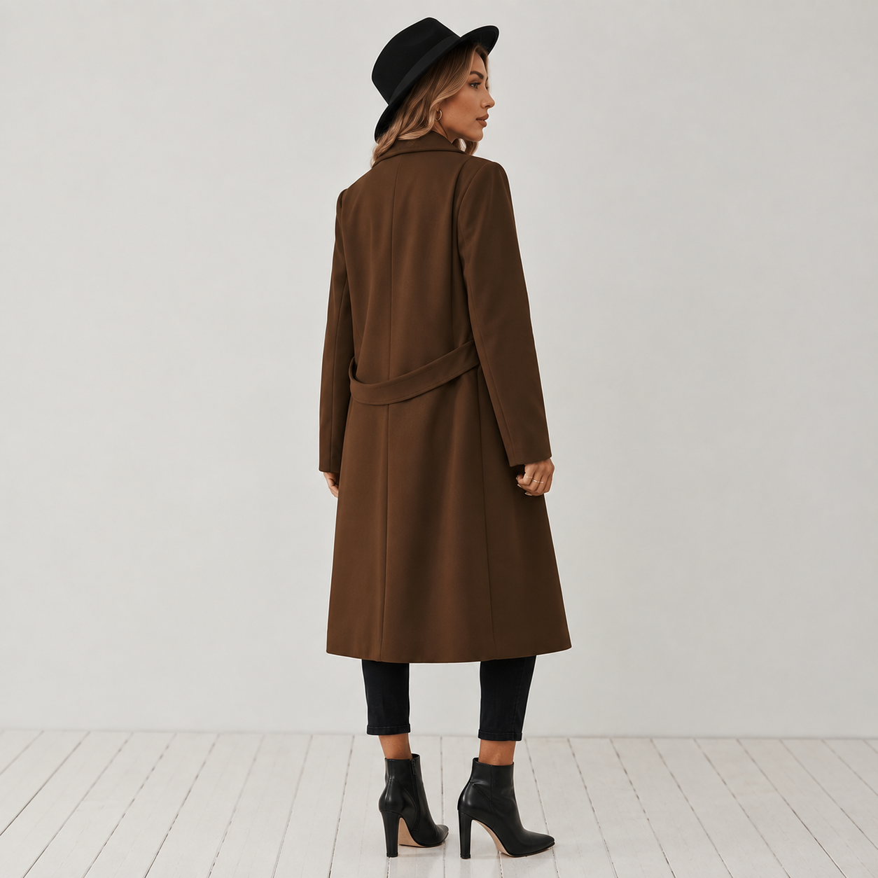 Montviro | Women’s Long Winter Coat Belted Waist Notched Lapel