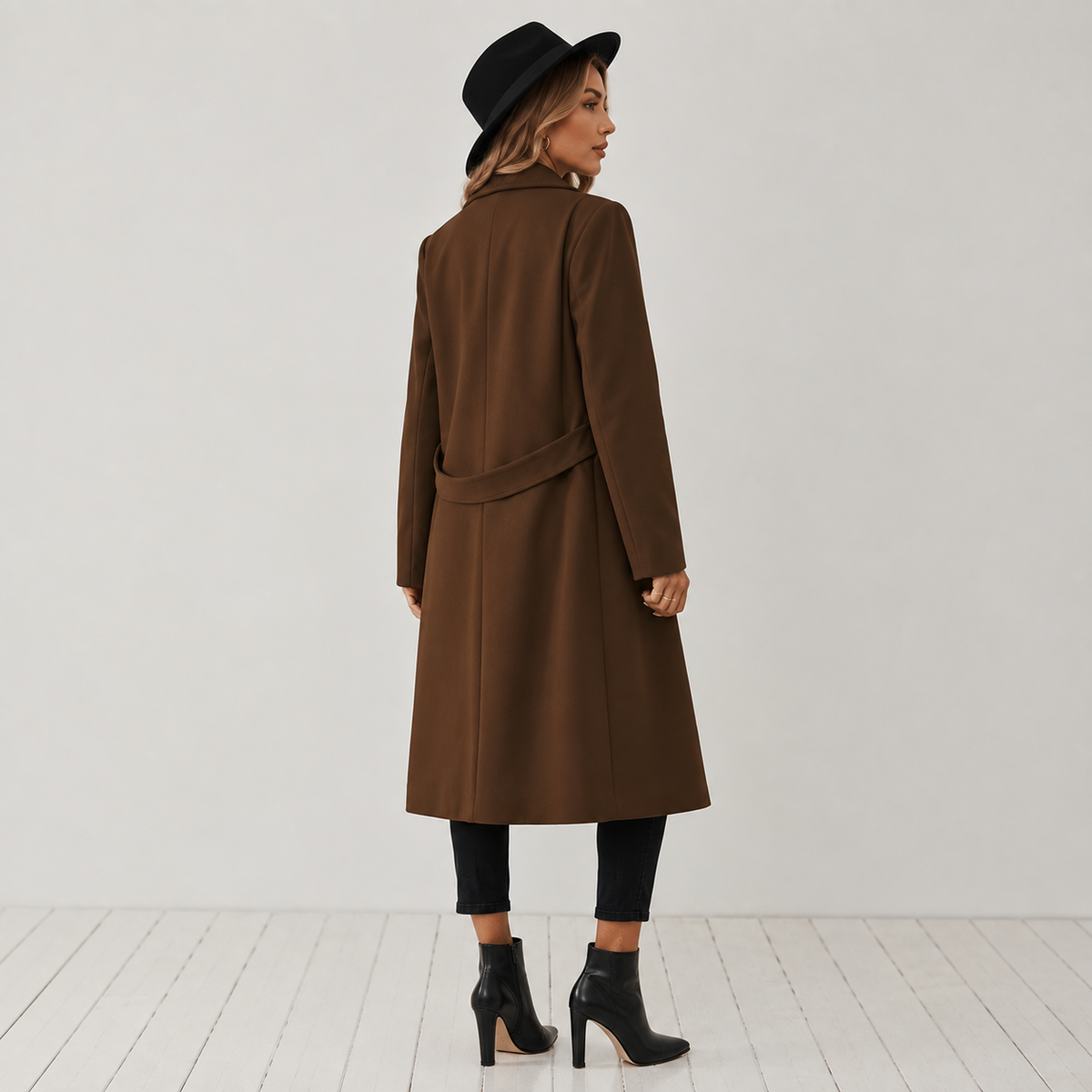 Montviro | Women’s Long Winter Coat Belted Waist Notched Lapel