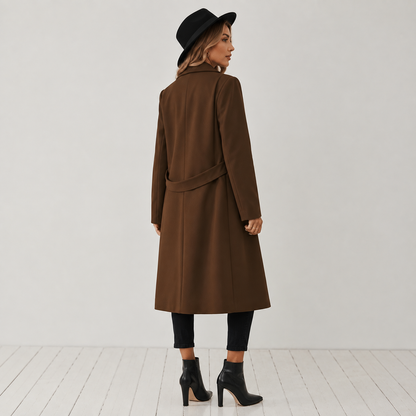 Montviro | Women’s Long Winter Coat Belted Waist Notched Lapel