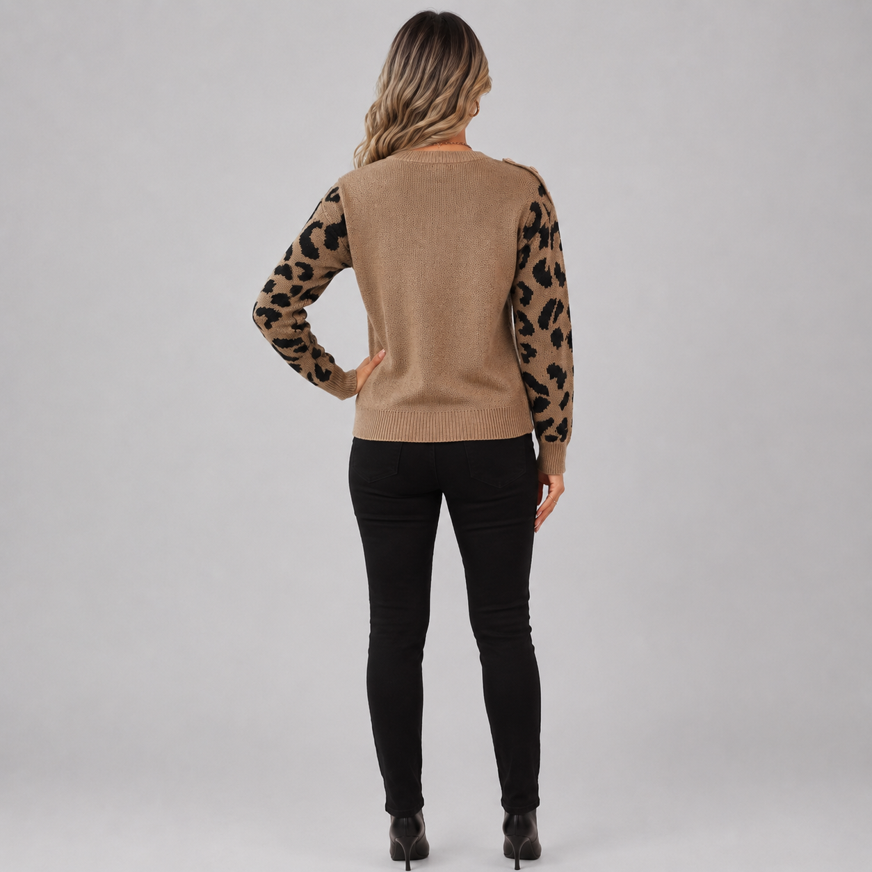 Montviro | Women’s Leopard Knit Sweater Soft Warm Crew Neck Pullover
