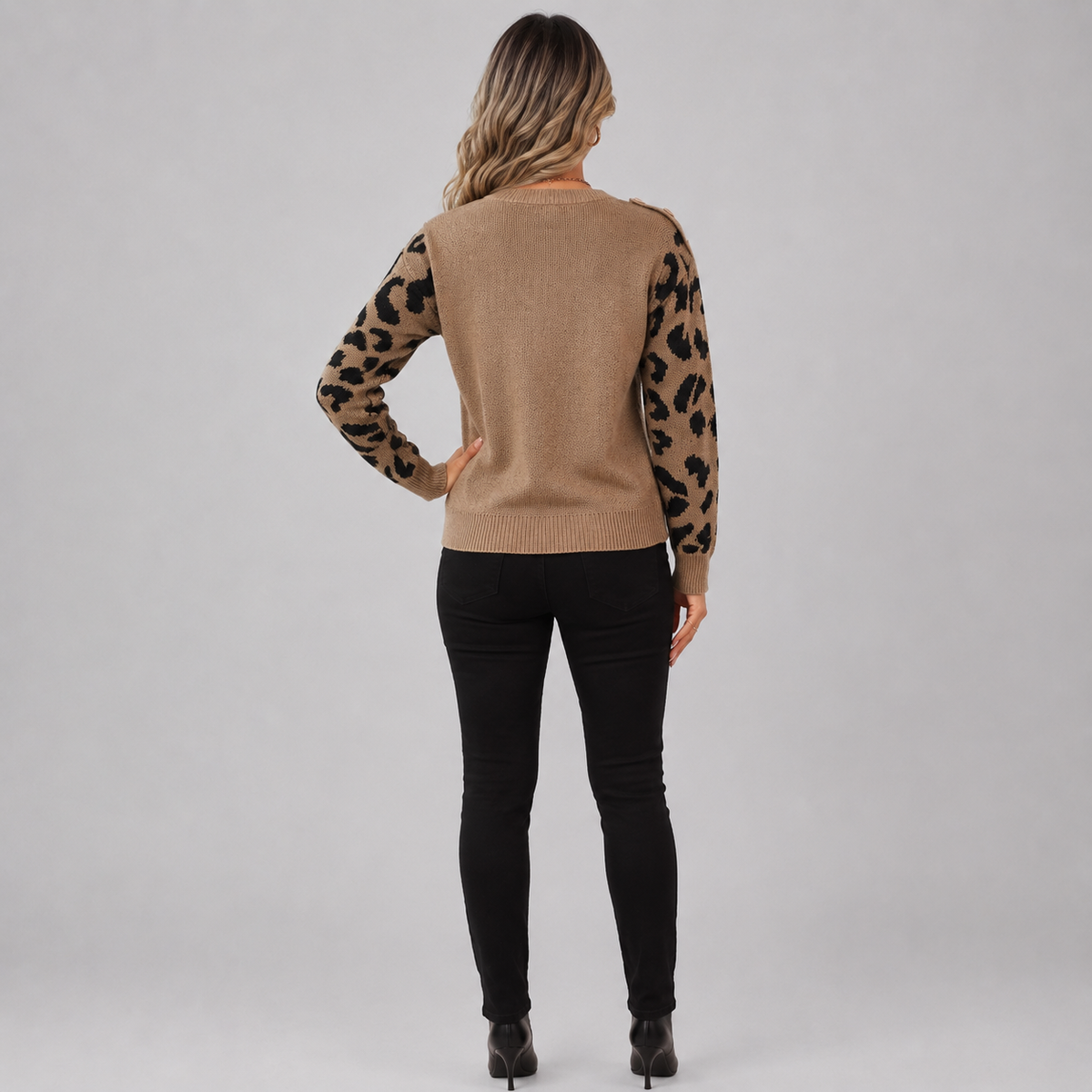 Montviro | Women’s Leopard Knit Sweater Soft Warm Crew Neck Pullover