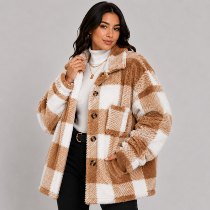 Montviro | Women's Plaid Plush Jacket – Soft Fall Winter Coat
