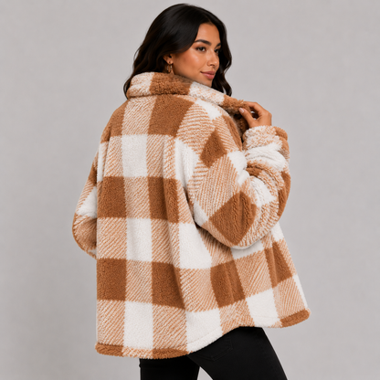 Montviro | Women's Plaid Plush Jacket – Soft Fall Winter Coat