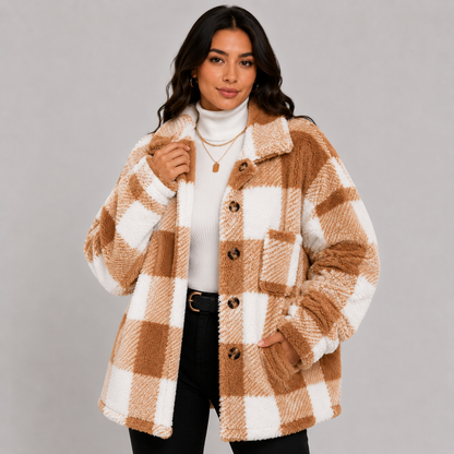 Montviro | Women's Plaid Plush Jacket – Soft Fall Winter Coat