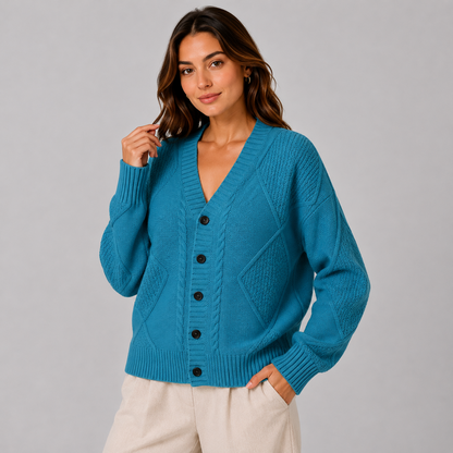 Montviro | Women’s Cardigan Cable Knit Button Front V-Neck Sweater