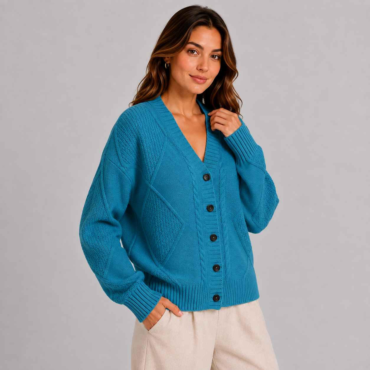 Montviro | Women’s Cardigan Cable Knit Button Front V-Neck Sweater
