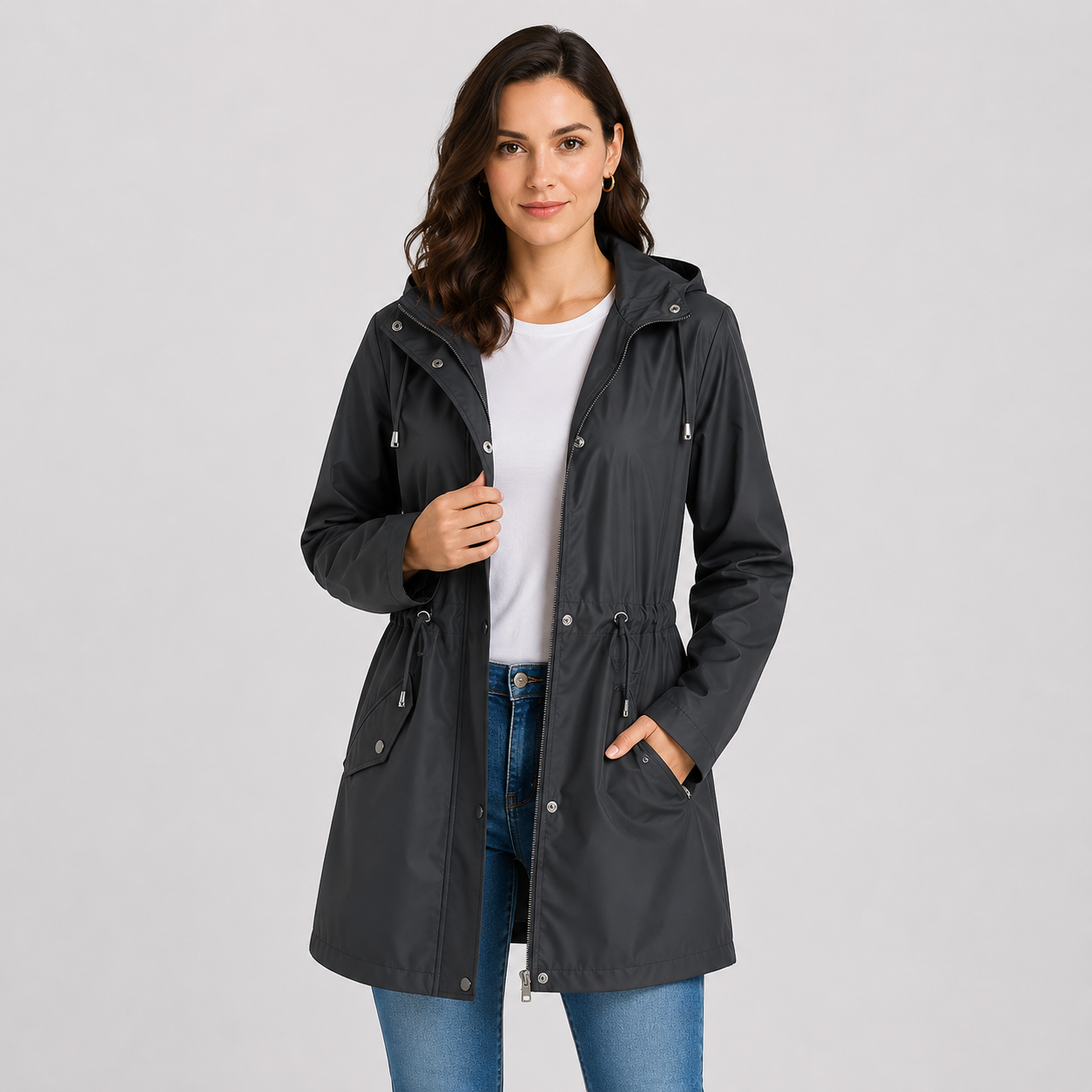 Montviro | Women's Plus Size Jacket Lightweight Hooded Cinched Waist