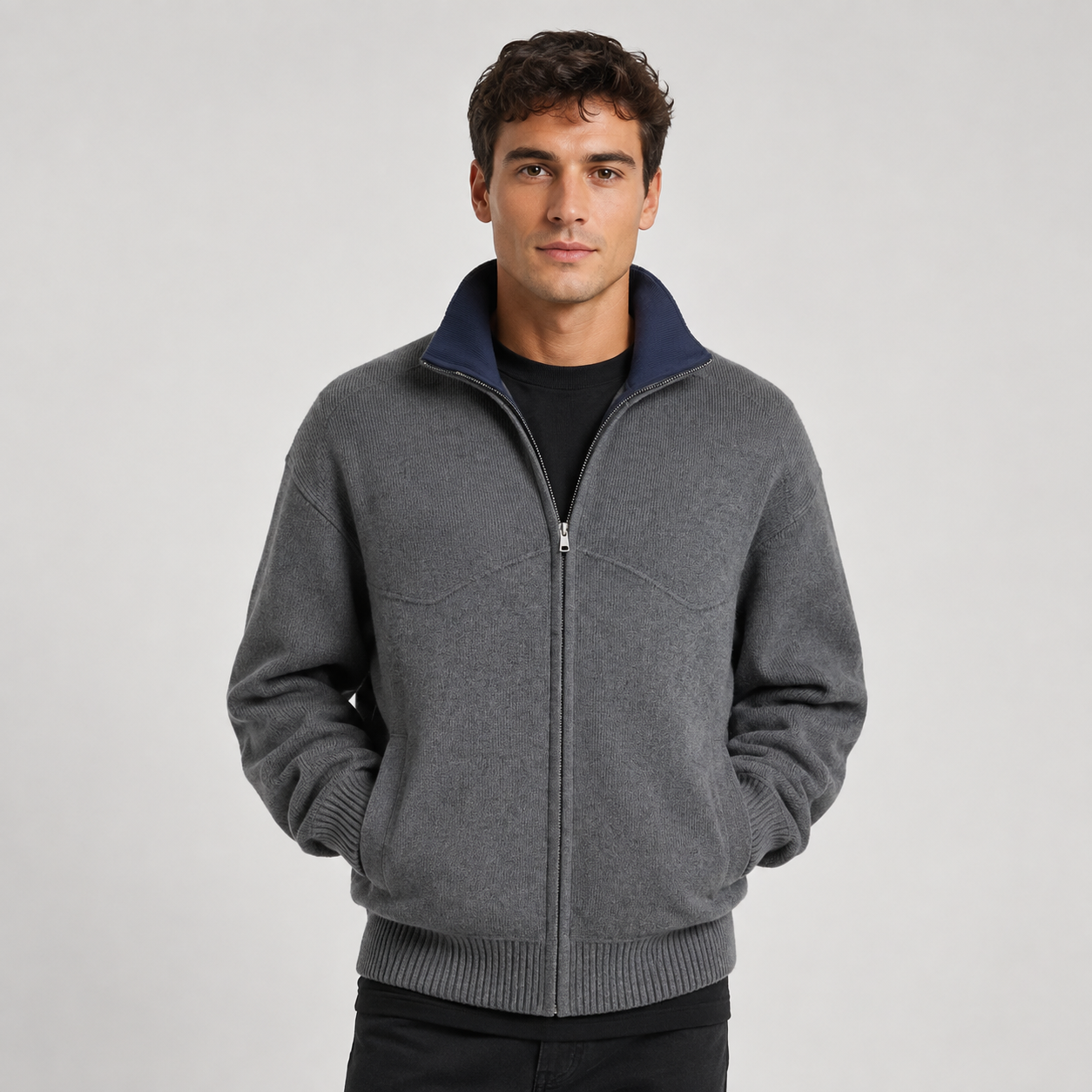 Montviro | Men's Knit Zip Cardigan Stand Collar Regular Fit Fall Winter
