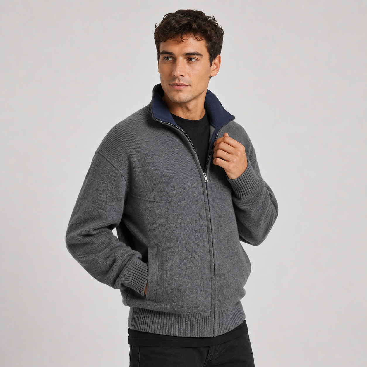 Montviro | Men's Knit Zip Cardigan Stand Collar Regular Fit Fall Winter