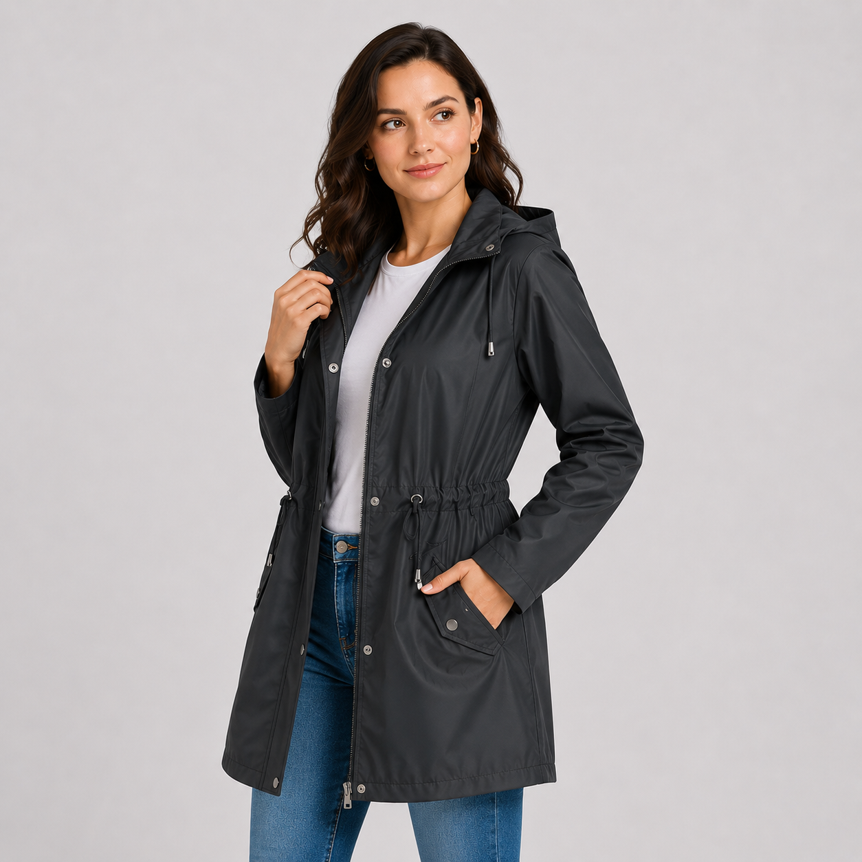 Montviro | Women's Plus Size Jacket Lightweight Hooded Cinched Waist