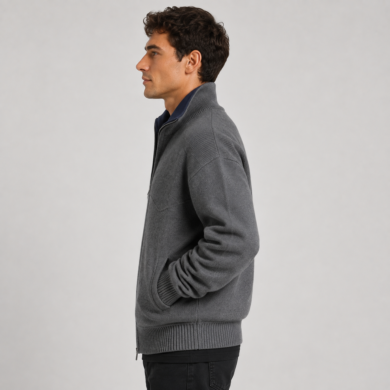 Montviro | Men's Knit Zip Cardigan Stand Collar Regular Fit Fall Winter
