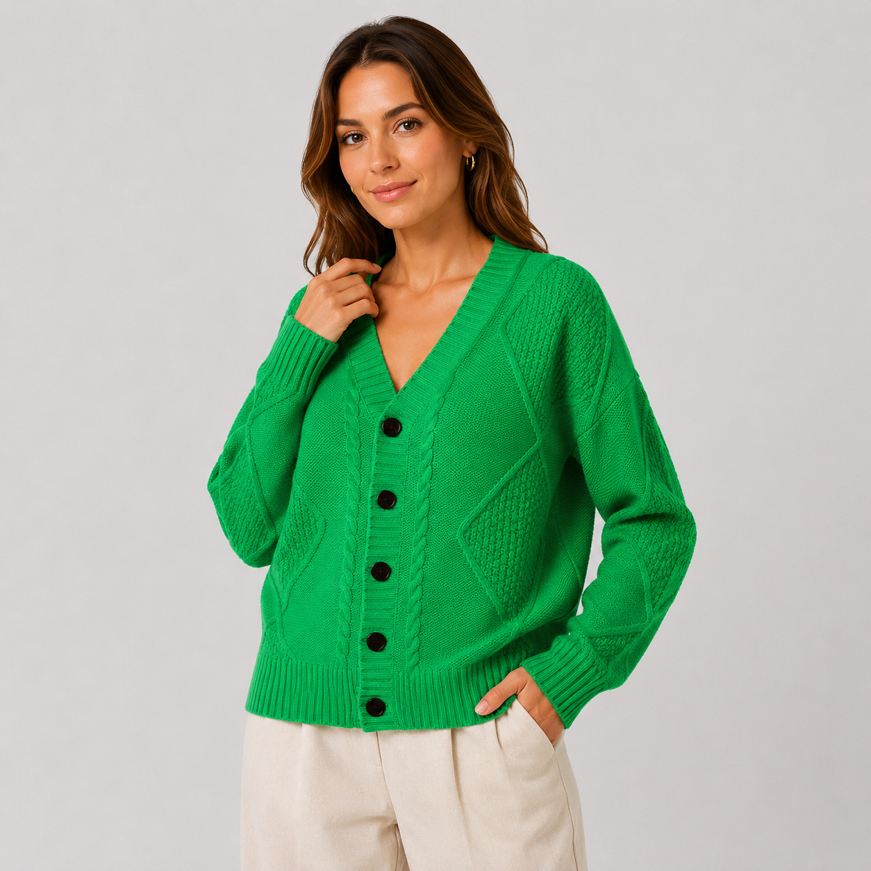 Montviro | Women’s Cardigan Cable Knit Button Front V-Neck Sweater