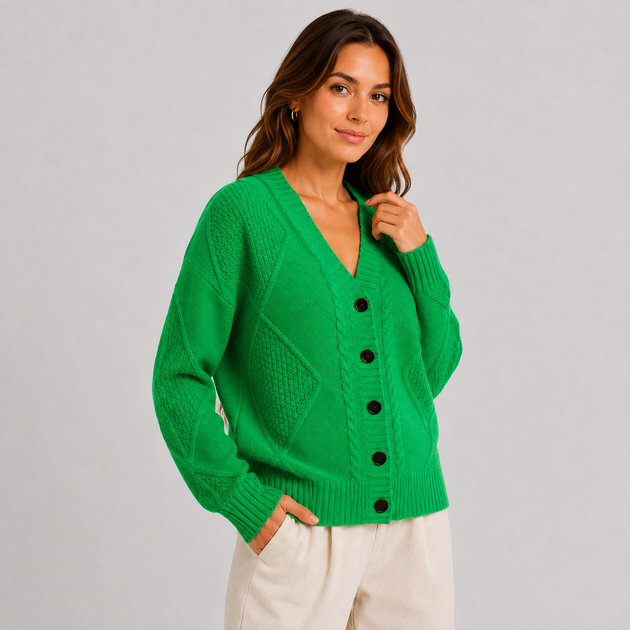 Montviro | Women’s Cardigan Cable Knit Button Front V-Neck Sweater