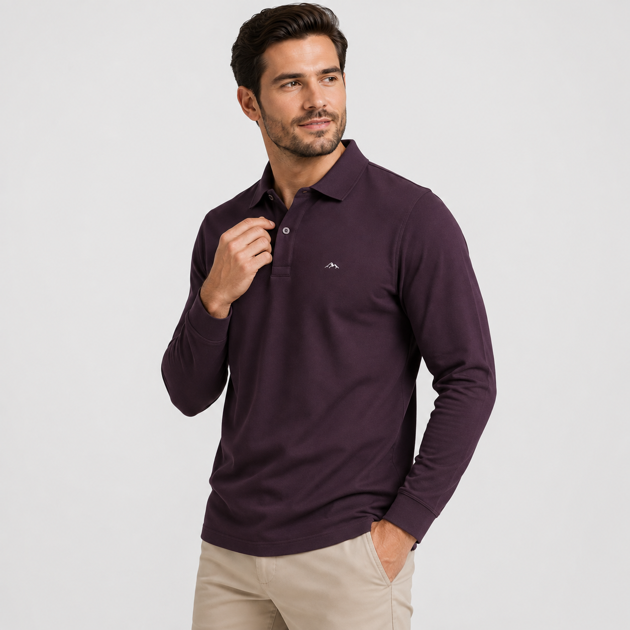 Montviro | Men's Polo Shirt Geometric Print Long Sleeve Regular Fit
