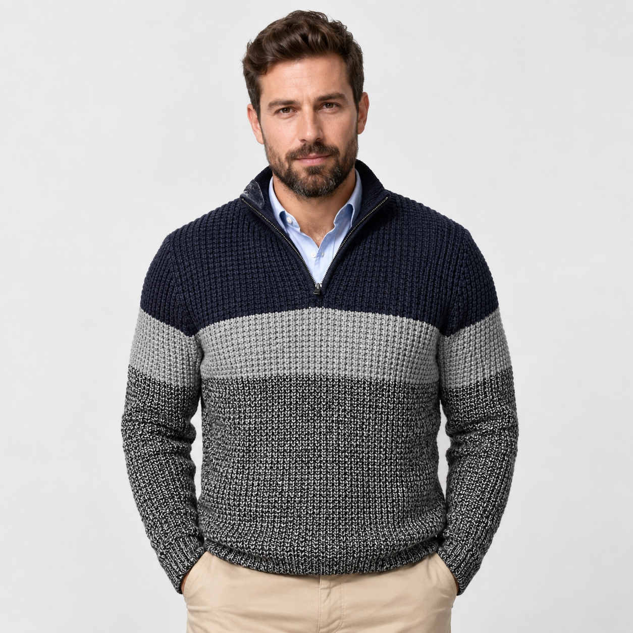Montviro | Men’s Quarter-Zip Knit Sweater Classic Stripe