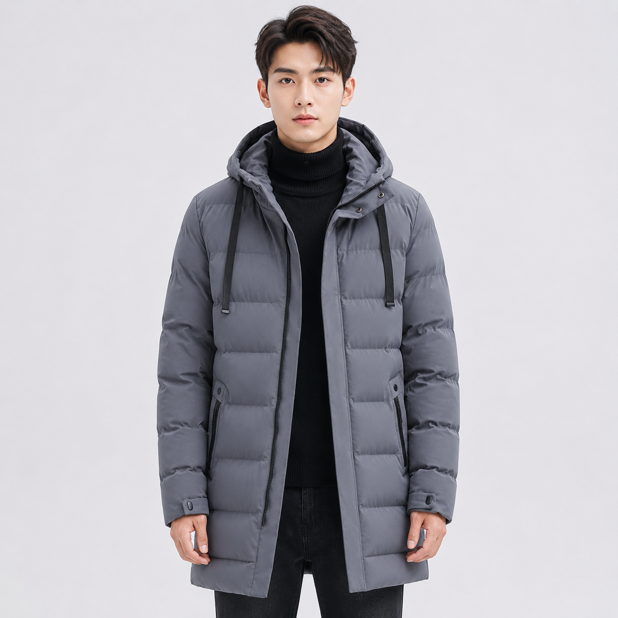 Montviro | Men's Black Puffer Jacket Hooded Warm Winter Coat