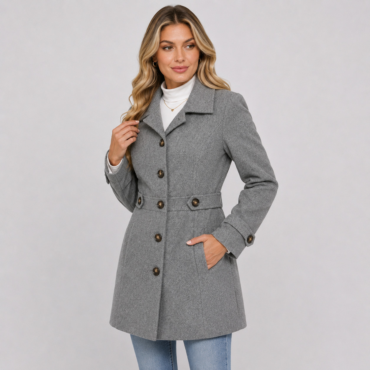 Montviro | Women’s Tweed Coat – Double Breasted Fall Winter Jacket