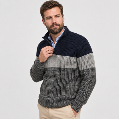 Montviro | Men’s Quarter-Zip Knit Sweater Classic Stripe