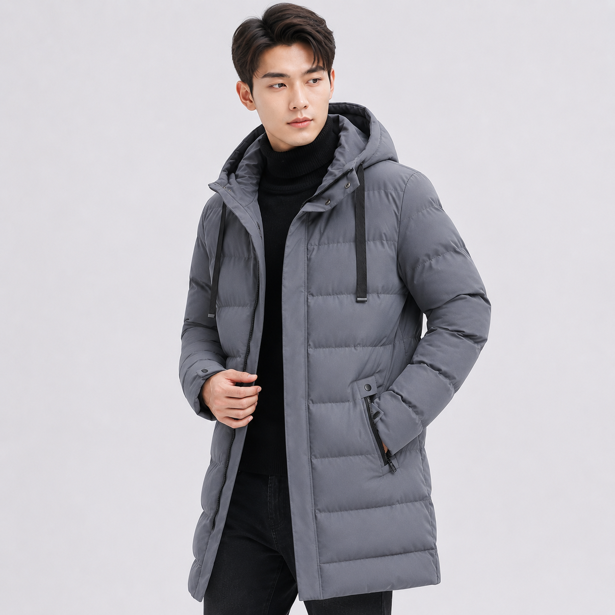 Montviro | Men's Black Puffer Jacket Hooded Warm Winter Coat