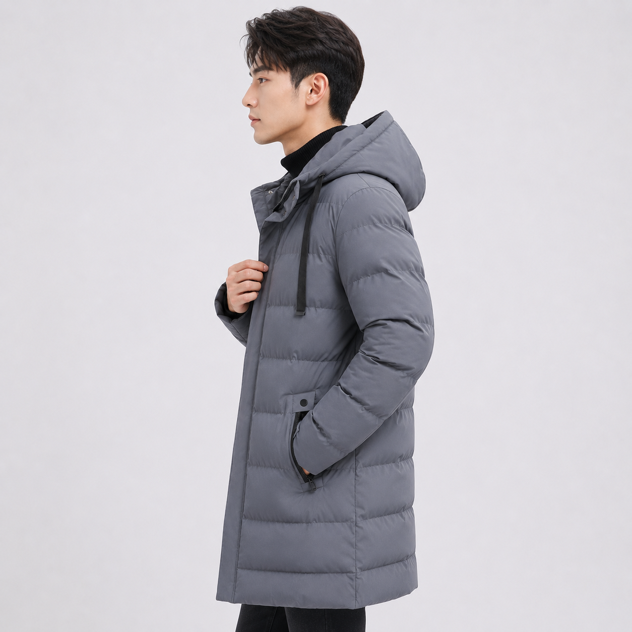 Montviro | Men's Black Puffer Jacket Hooded Warm Winter Coat