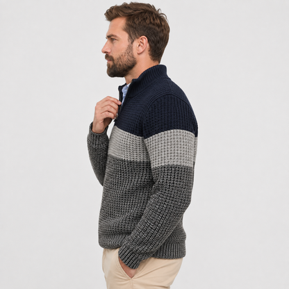 Montviro | Men’s Quarter-Zip Knit Sweater Classic Stripe