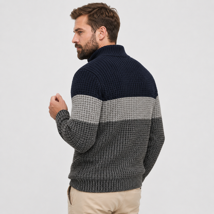 Montviro | Men’s Quarter-Zip Knit Sweater Classic Stripe
