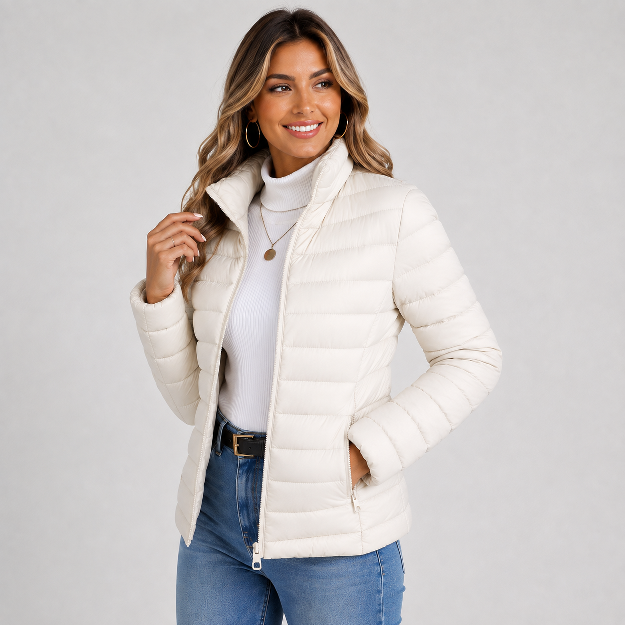 Montviro | Women's Lightweight Puffer Jacket - Warm High Neck Zip Front