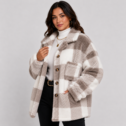 Montviro | Women's Plaid Plush Jacket – Soft Fall Winter Coat