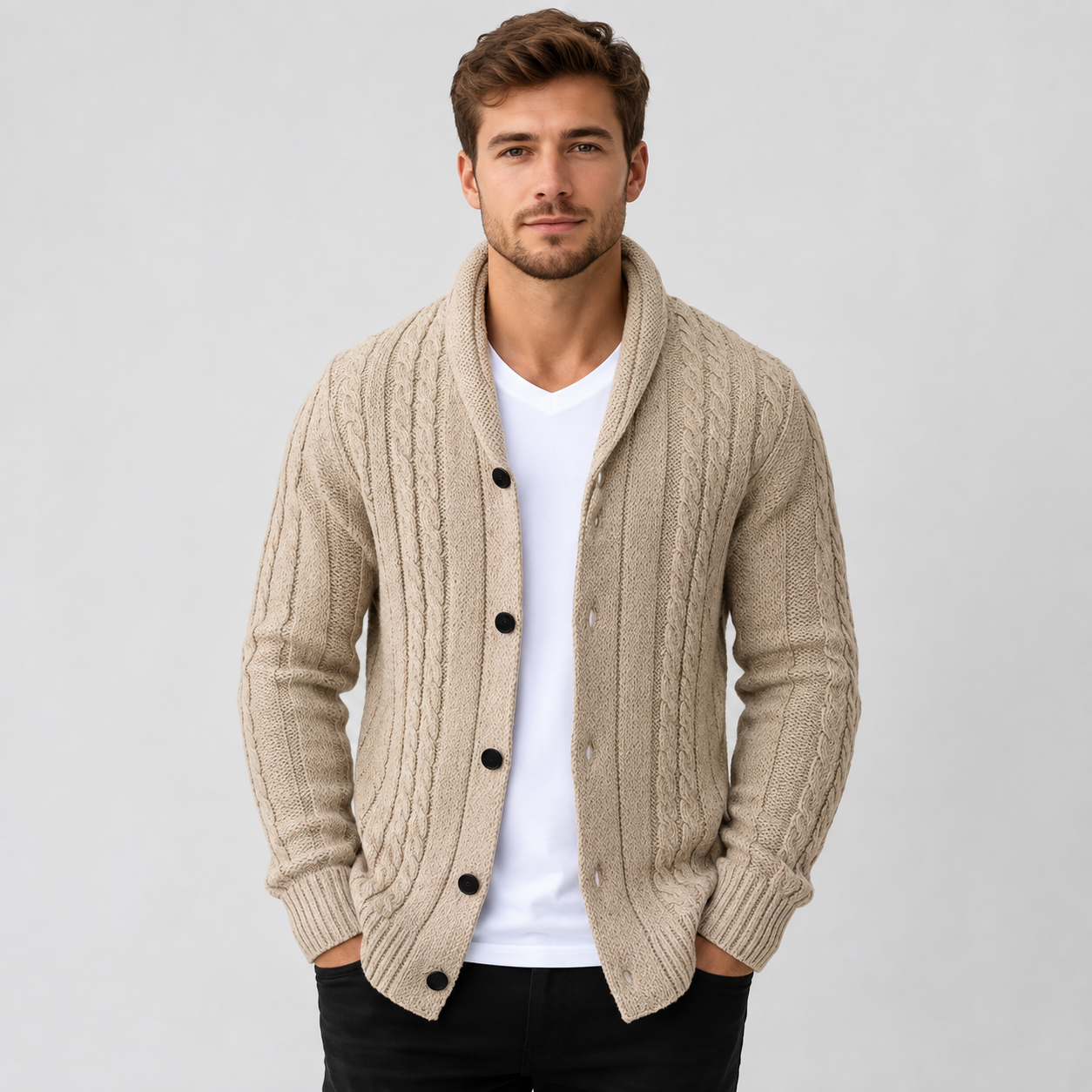 Montviro | Men's Cable Knit Cardigan – Warm Button Front Winter Sweater