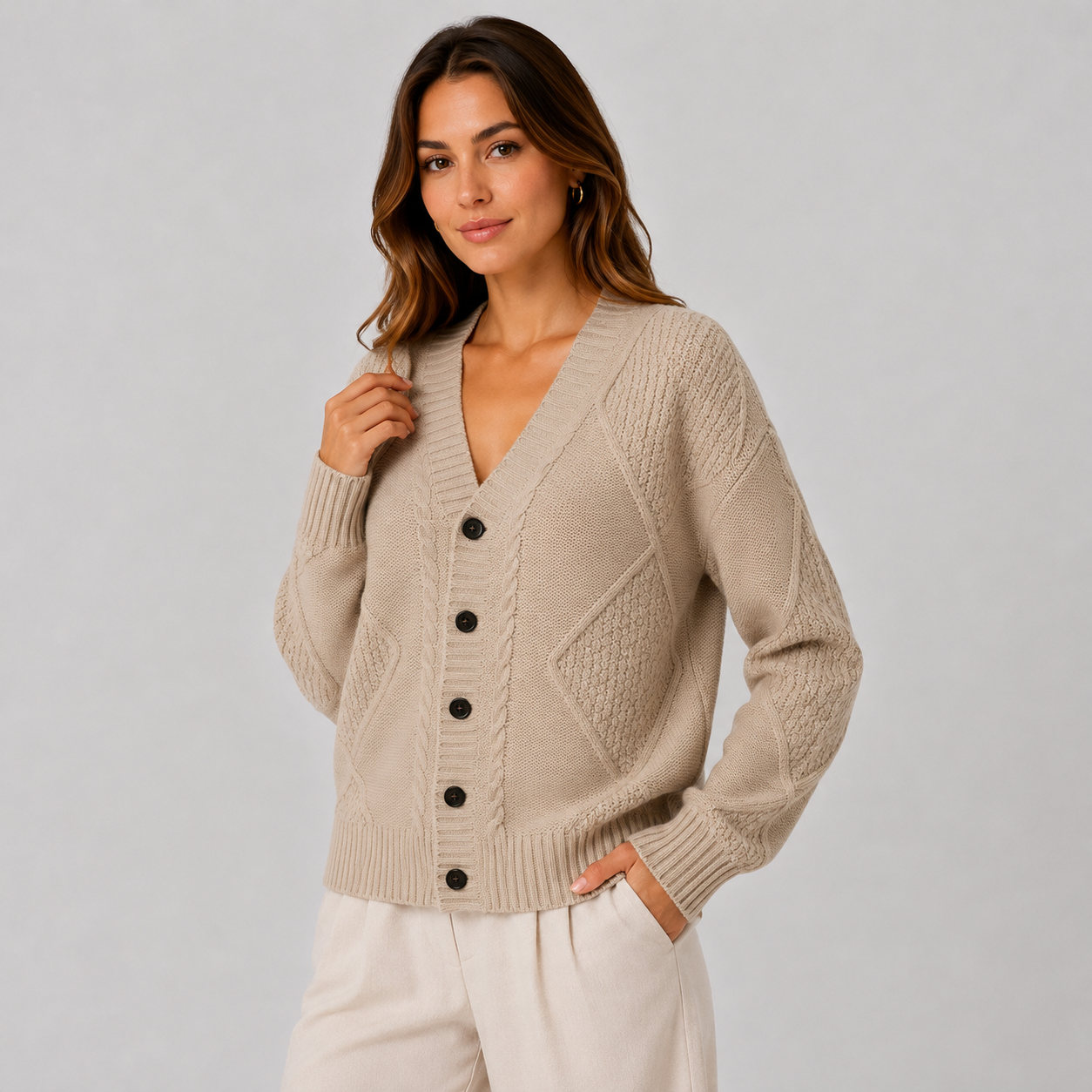 Montviro | Women’s Cardigan Cable Knit Button Front V-Neck Sweater