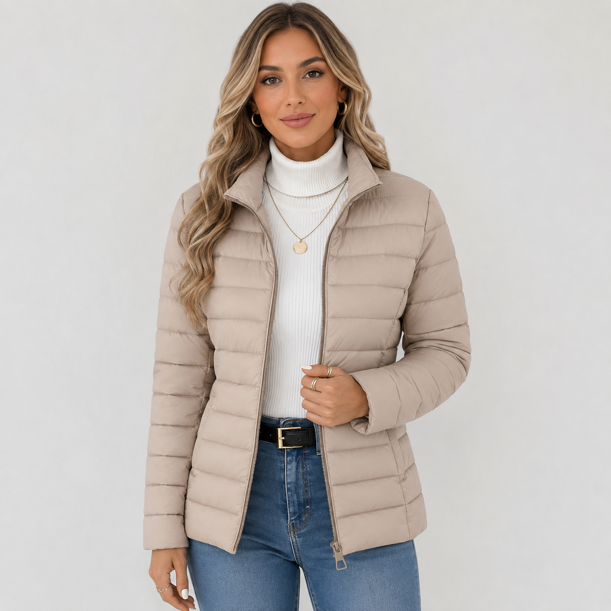 Montviro | Women's Lightweight Puffer Jacket - Warm High Neck Zip Front
