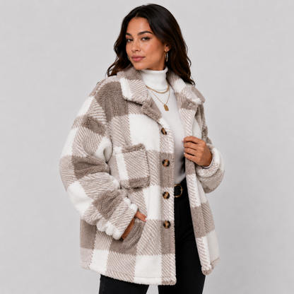 Montviro | Women's Plaid Plush Jacket – Soft Fall Winter Coat