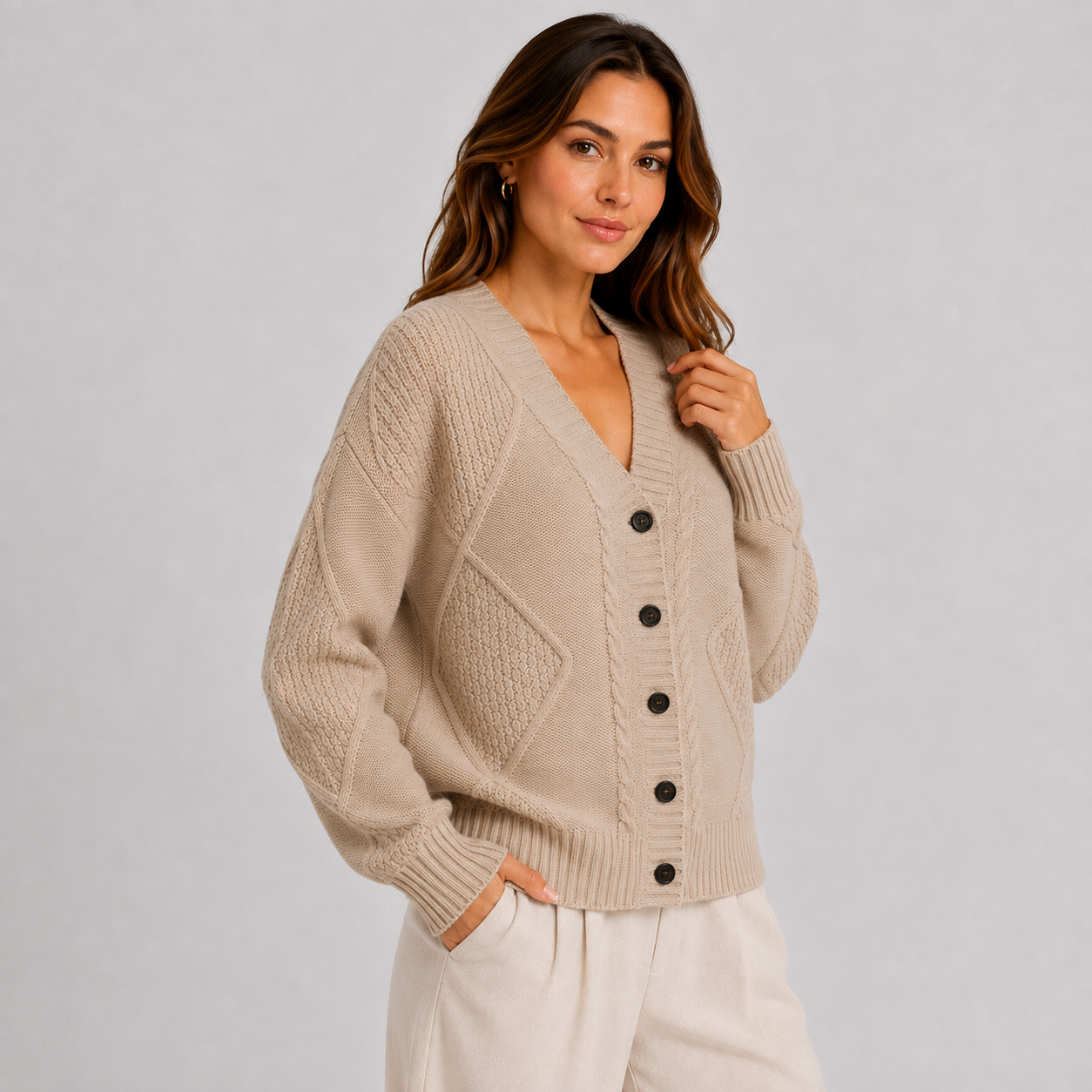 Montviro | Women’s Cardigan Cable Knit Button Front V-Neck Sweater