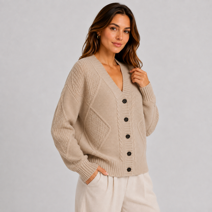 Montviro | Women’s Cardigan Cable Knit Button Front V-Neck Sweater