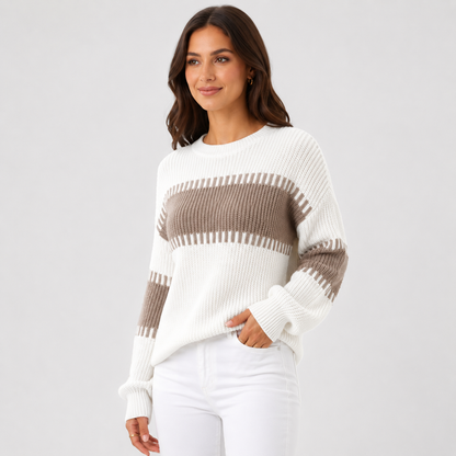 Montviro | Women's Acrylic Sweater Crew Neck Loose Fit Color Block