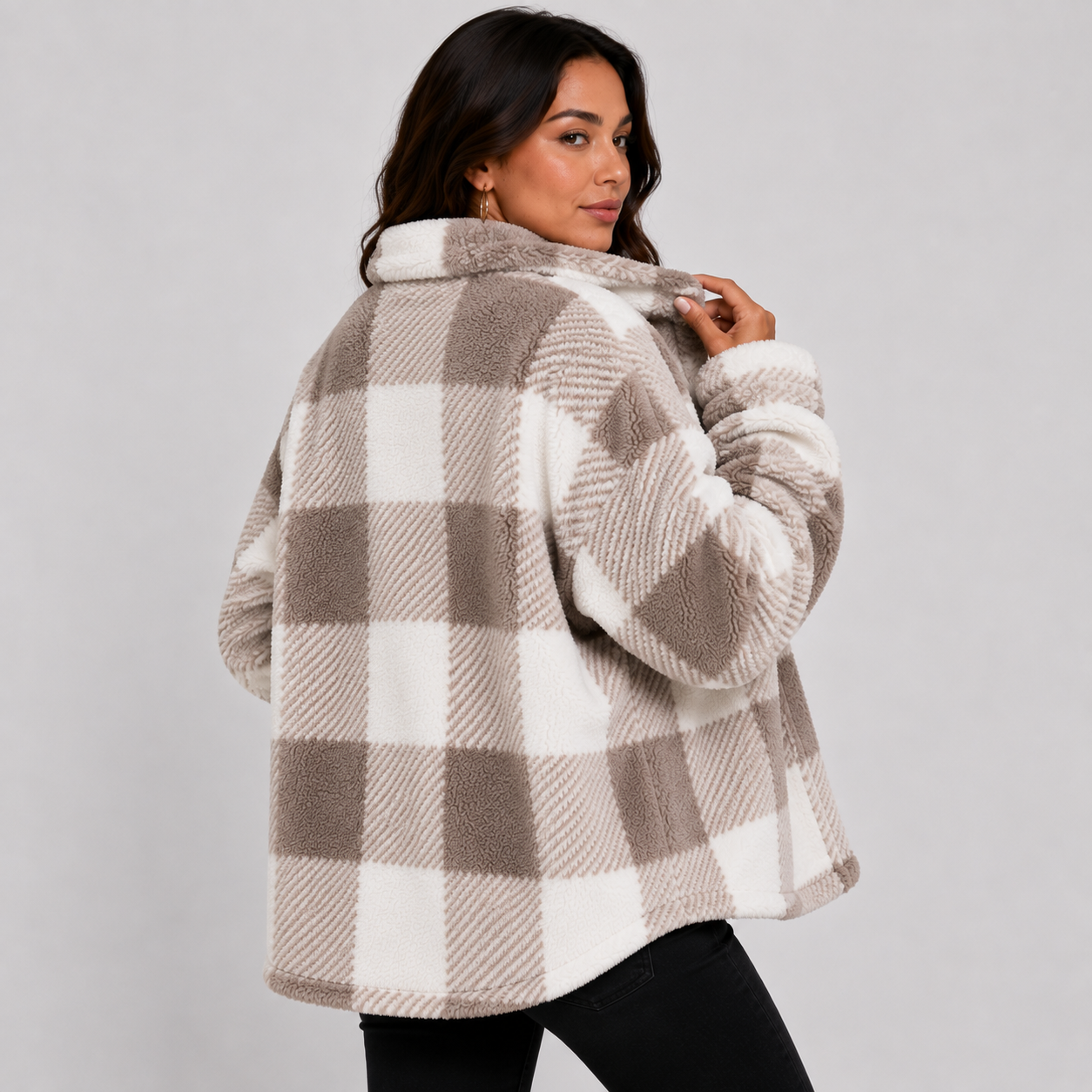 Montviro | Women's Plaid Plush Jacket – Soft Fall Winter Coat