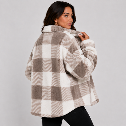 Montviro | Women's Plaid Plush Jacket – Soft Fall Winter Coat