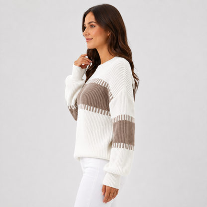 Montviro | Women's Acrylic Sweater Crew Neck Loose Fit Color Block