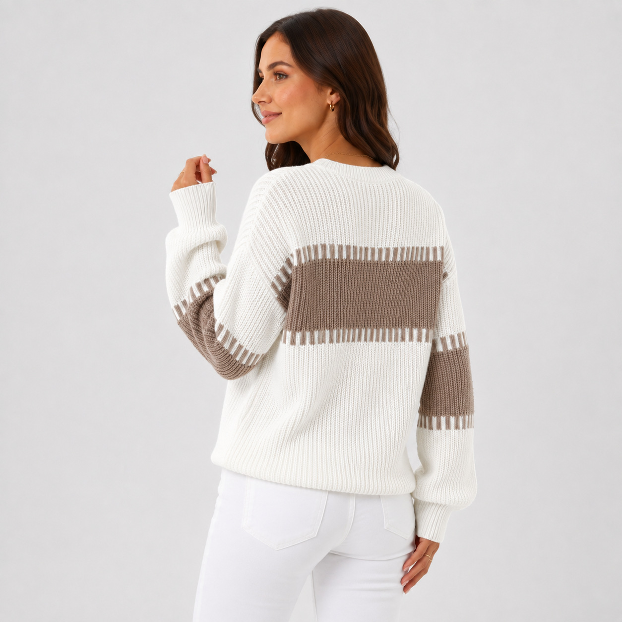 Montviro | Women's Acrylic Sweater Crew Neck Loose Fit Color Block
