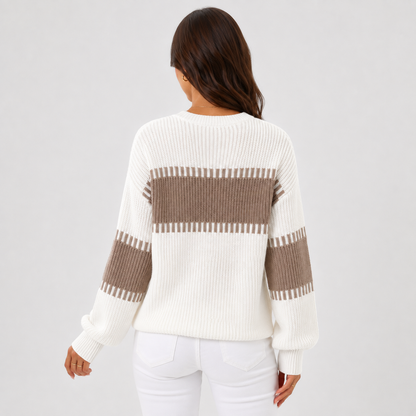 Montviro | Women's Acrylic Sweater Crew Neck Loose Fit Color Block