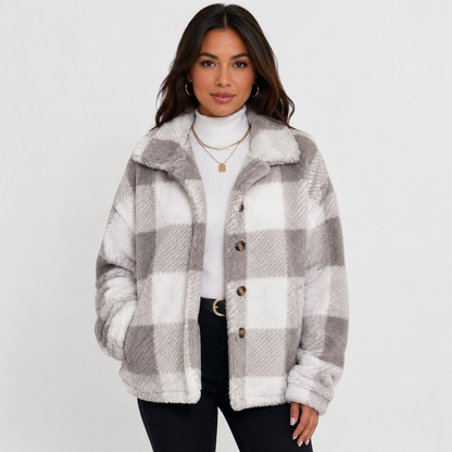 Montviro | Women's Plaid Plush Jacket – Soft Fall Winter Coat