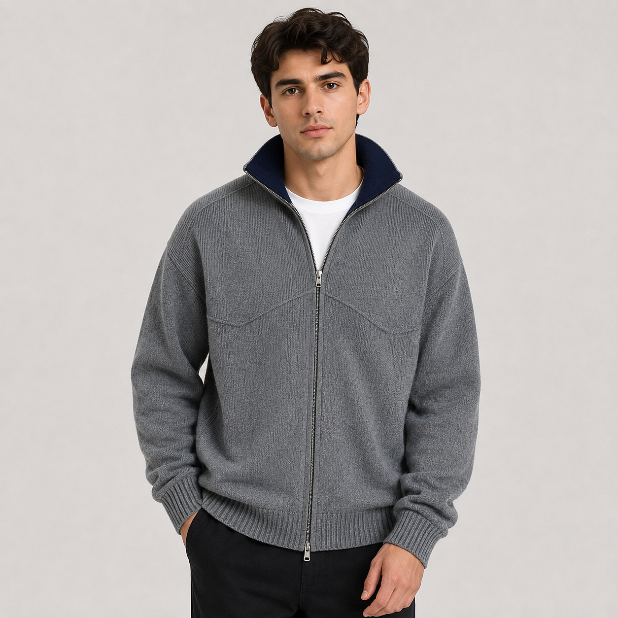 Montviro | Men's Knit Zip Cardigan Stand Collar Regular Fit Fall Winter