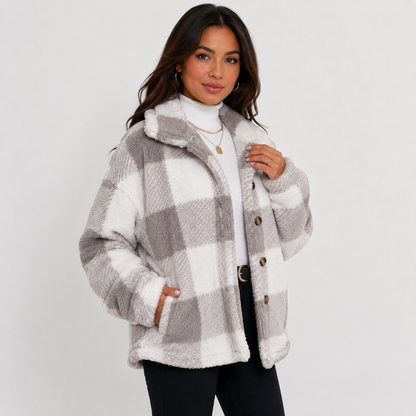 Montviro | Women's Plaid Plush Jacket – Soft Fall Winter Coat