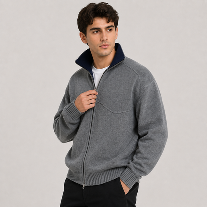 Montviro | Men's Knit Zip Cardigan Stand Collar Regular Fit Fall Winter