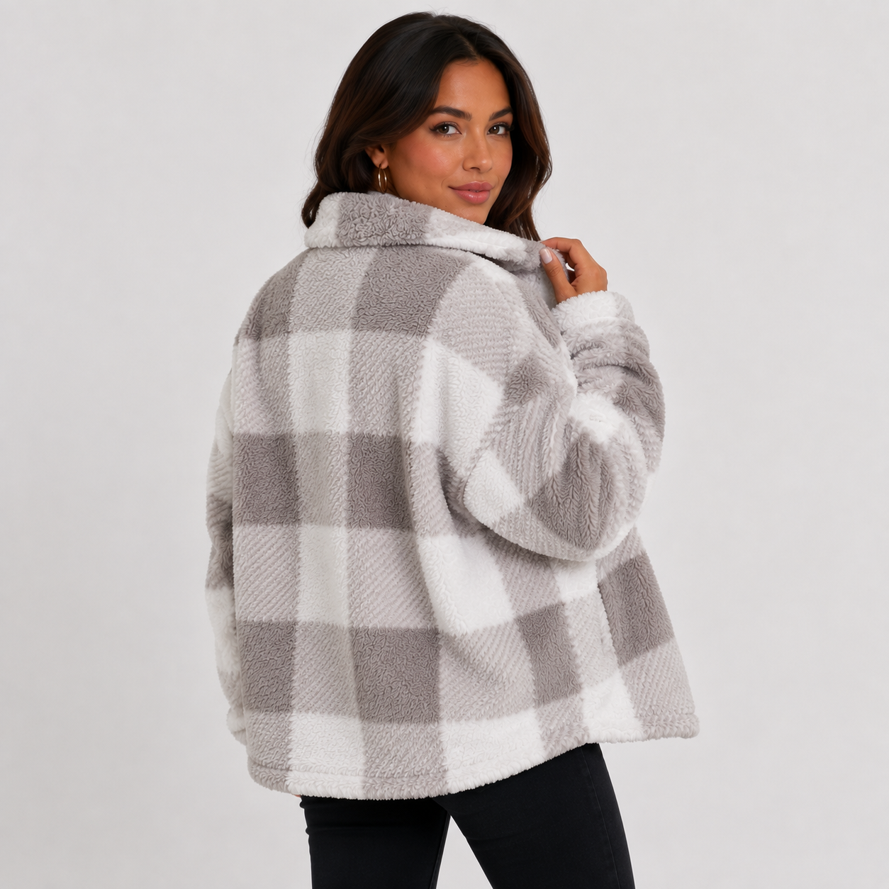 Montviro | Women's Plaid Plush Jacket – Soft Fall Winter Coat