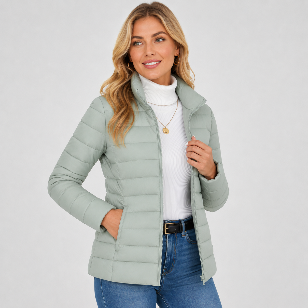 Montviro | Women's Lightweight Puffer Jacket - Warm High Neck Zip Front