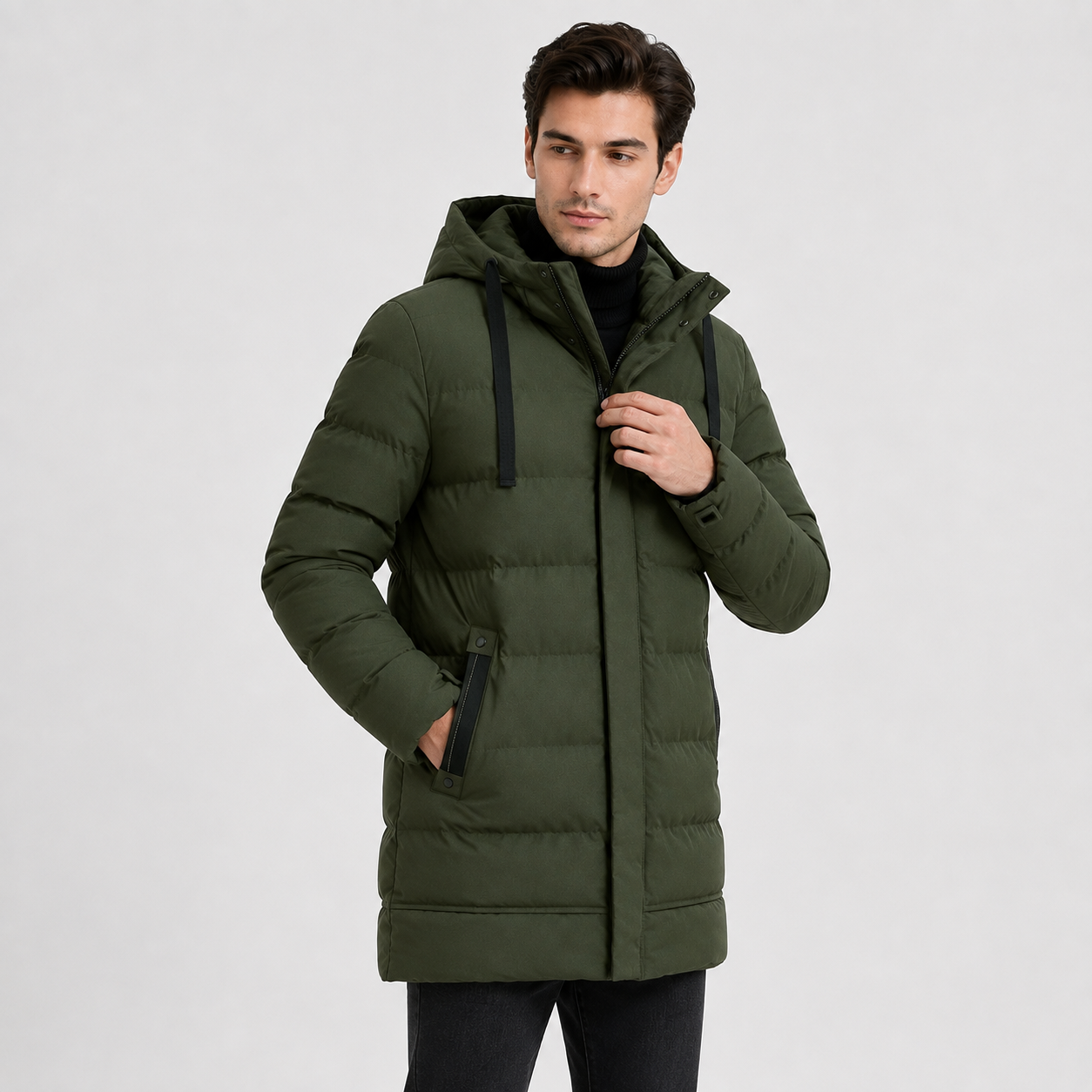 Montviro | Men's Black Puffer Jacket Hooded Warm Winter Coat