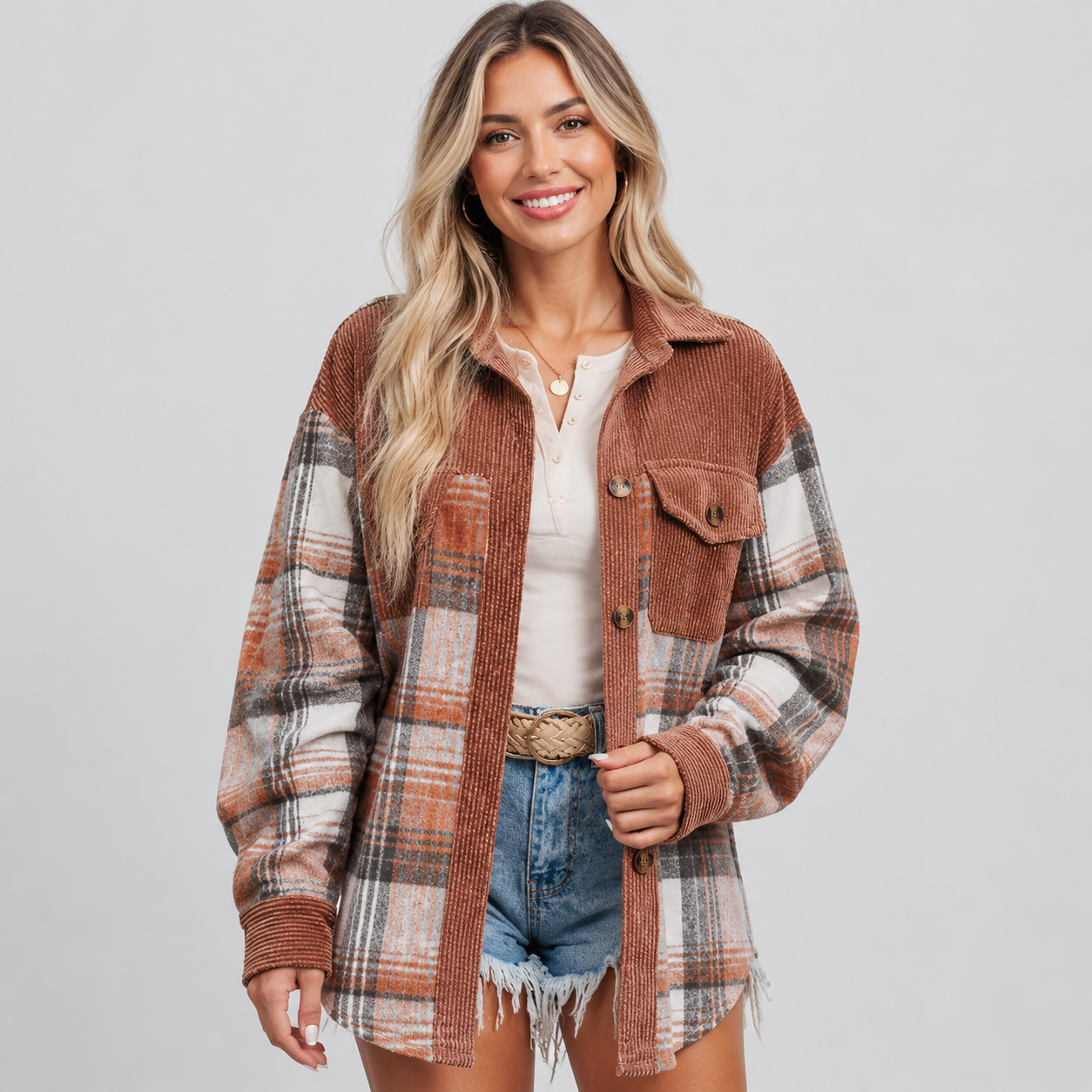 Montviro | Women’s Plaid Fall Jacket Button Front Relaxed Fit