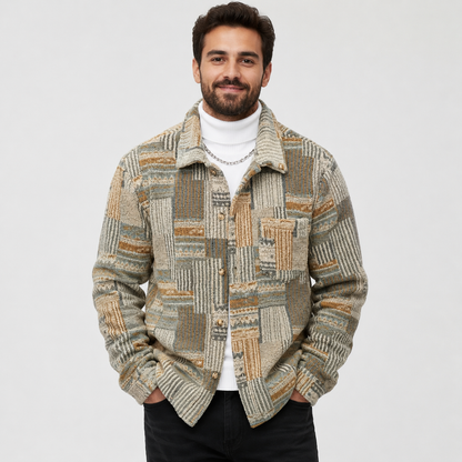 Montviro | Men's Fleece Jacket - Geometric Pattern Regular Fit Fall Winter